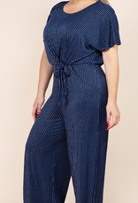 Silver Navy Stripe Front Tie Jumpsuit PLUS