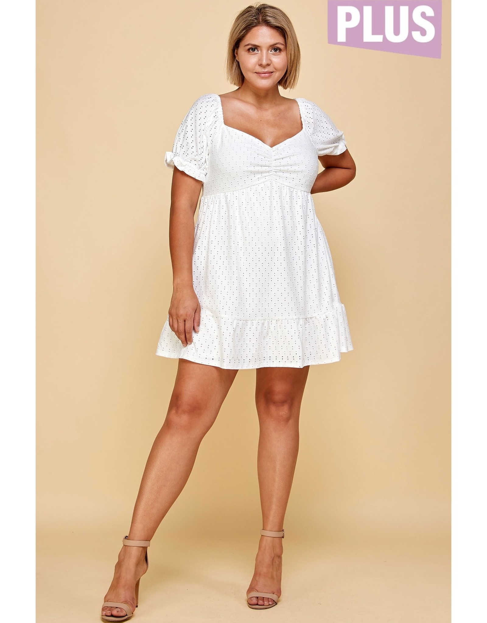 White Peasant Babydoll Dress PLUS