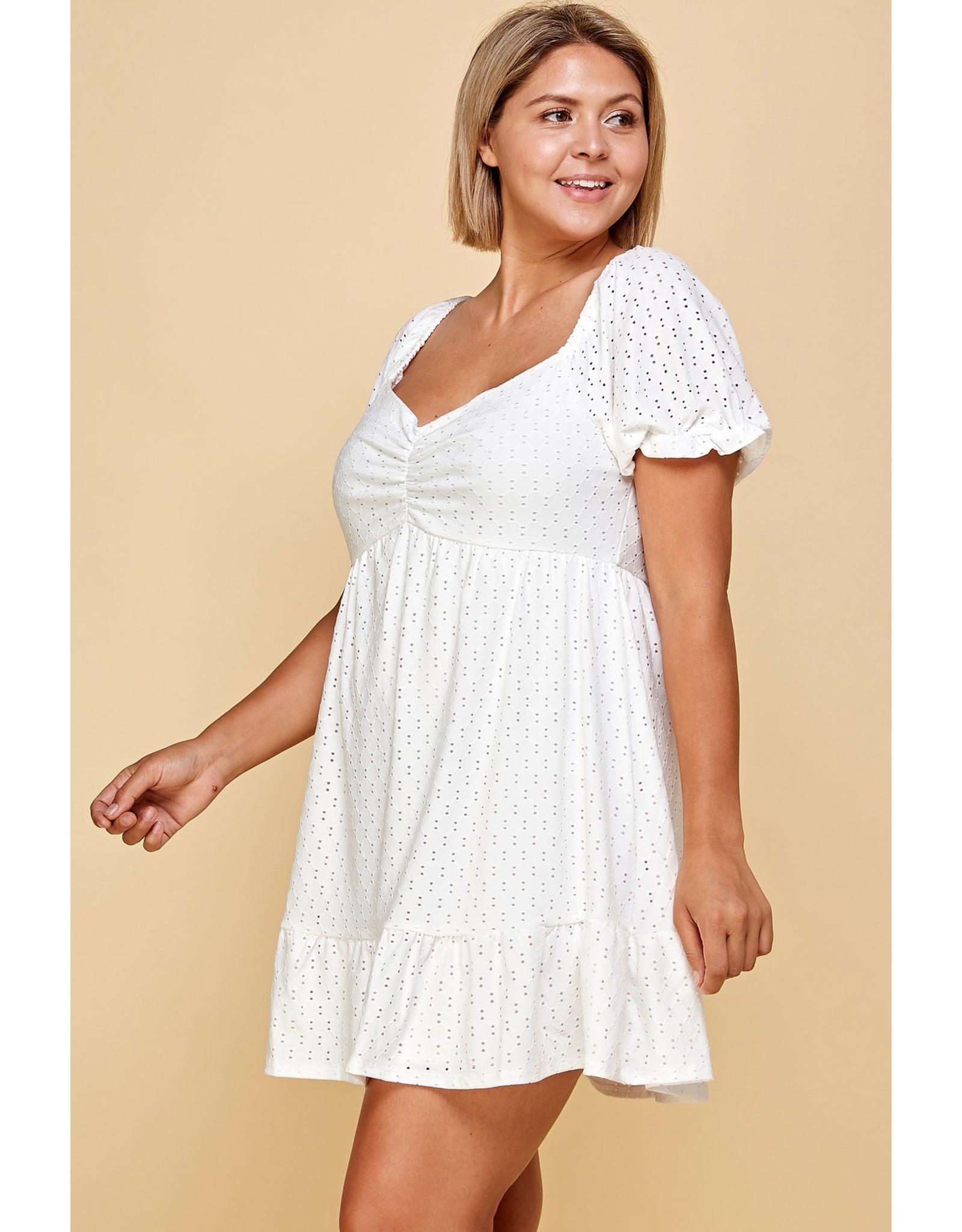 White Peasant Babydoll Dress PLUS