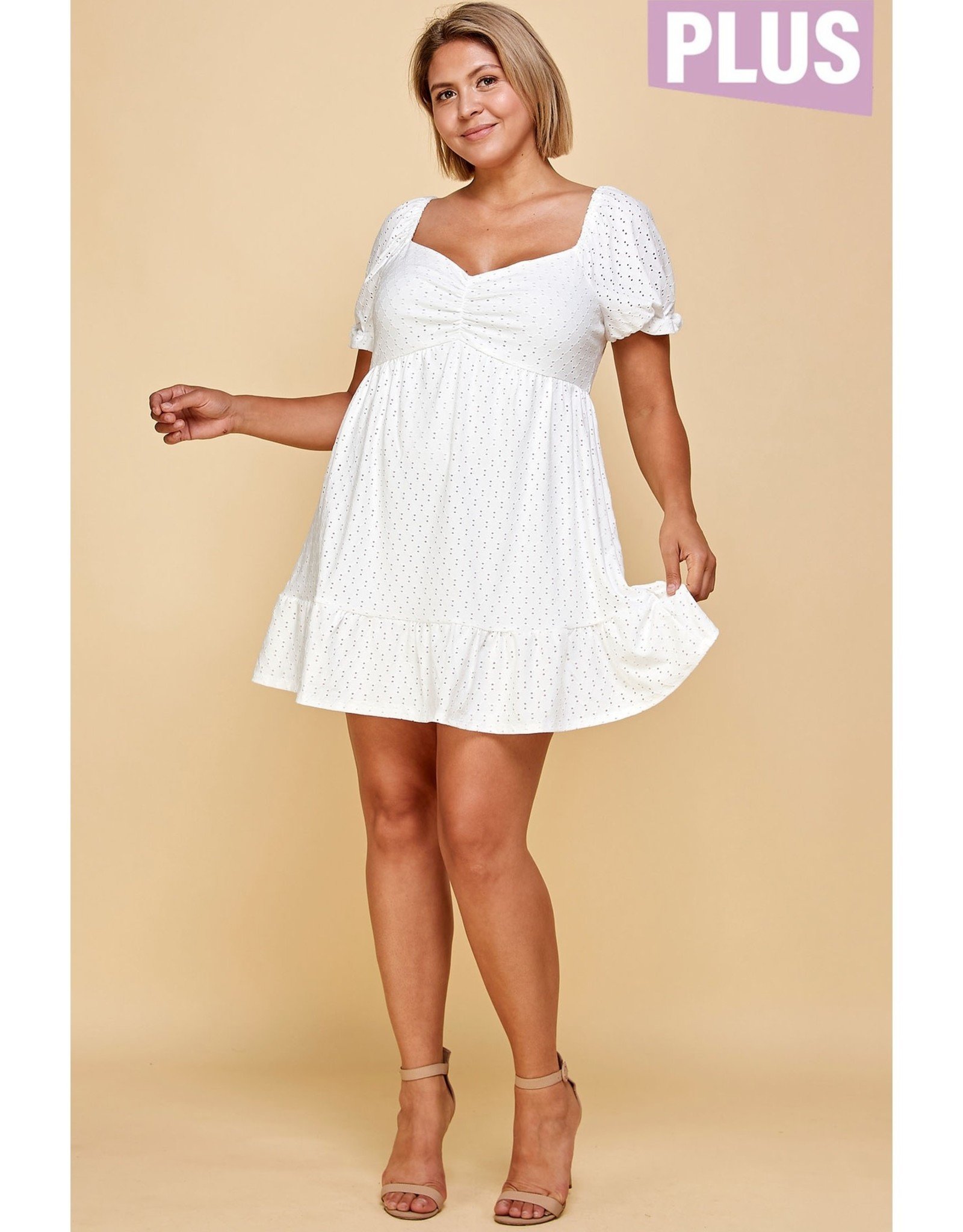 White Peasant Babydoll Dress PLUS