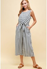 Striped Front Tie Gaucho Jumpsuit