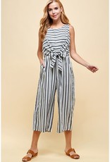 Striped Front Tie Gaucho Jumpsuit