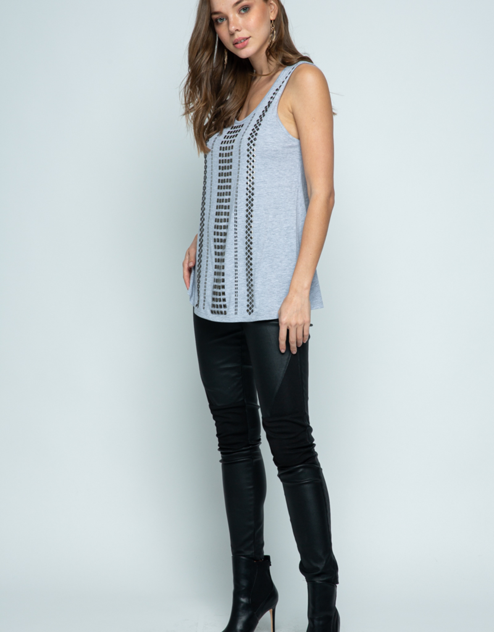 Sleeveless Top w/Studs - H Grey