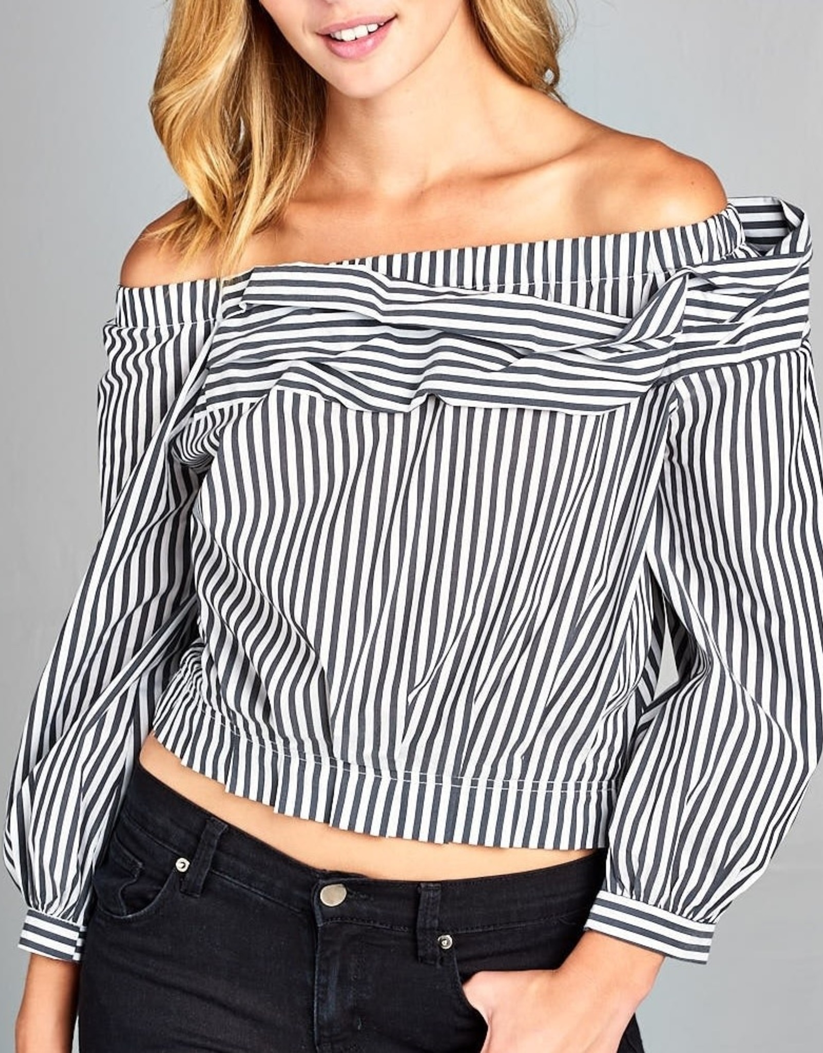 ReneeC Pinstripe Off-the-Shoulder Crop