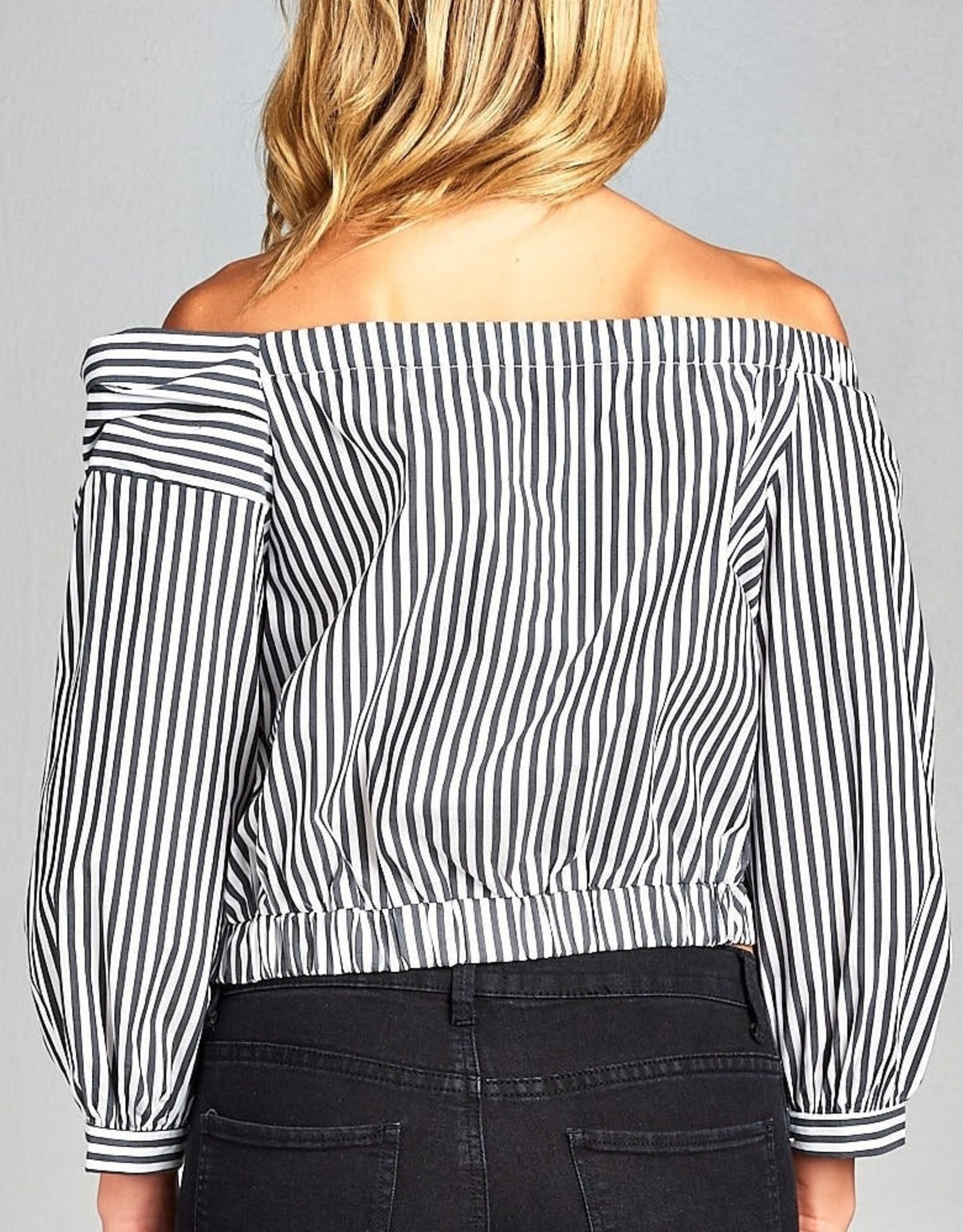 ReneeC Pinstripe Off-the-Shoulder Crop