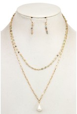 Layered Glass Bead Pearl Pendant Necklace Set - Lt Multi