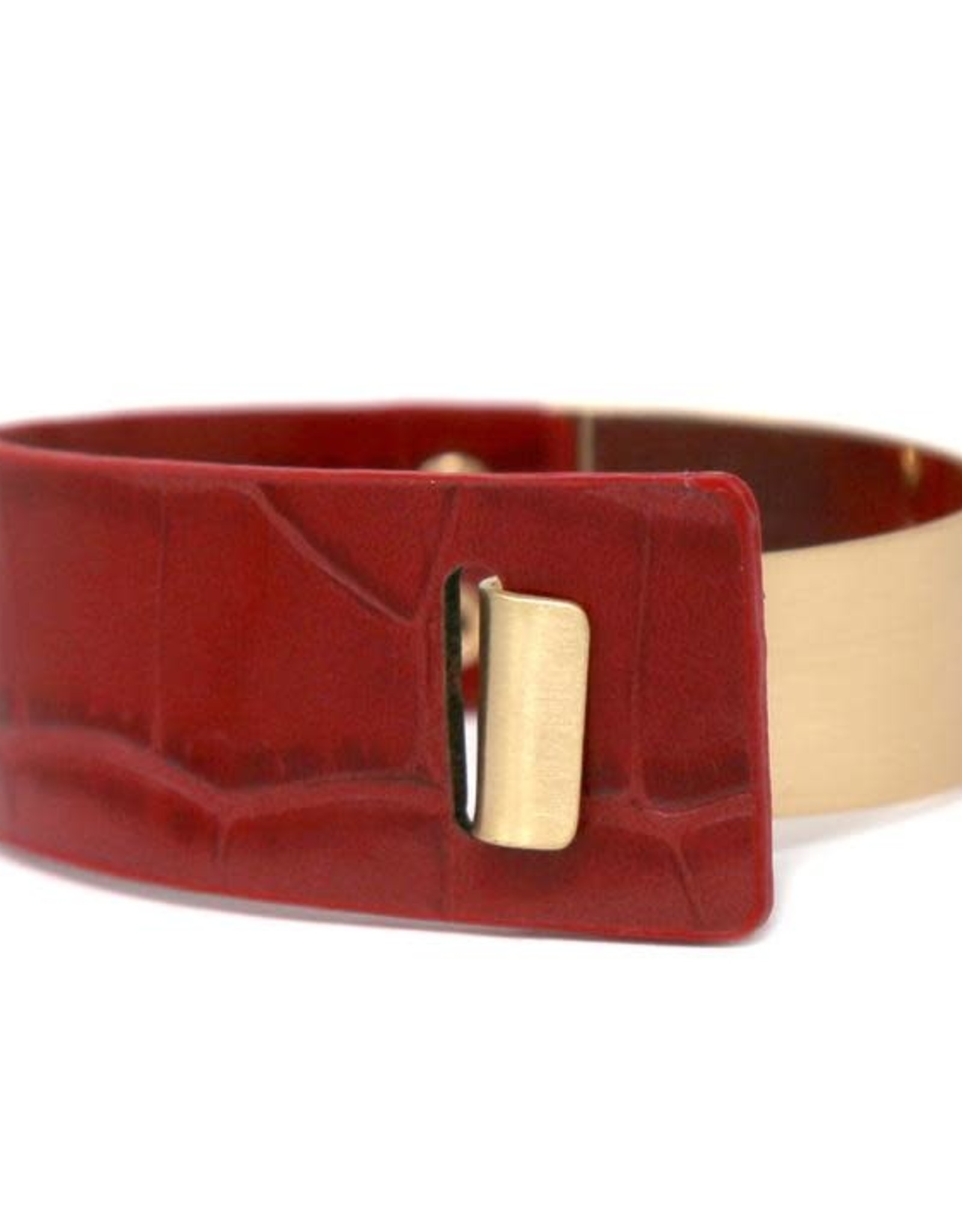 Metal & Animal Print Faux Leather Bracelet - Red