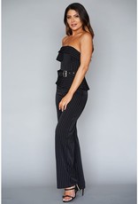 Strapless Pinstripe Tux Jumpsuit