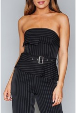 Strapless Pinstripe Tux Jumpsuit