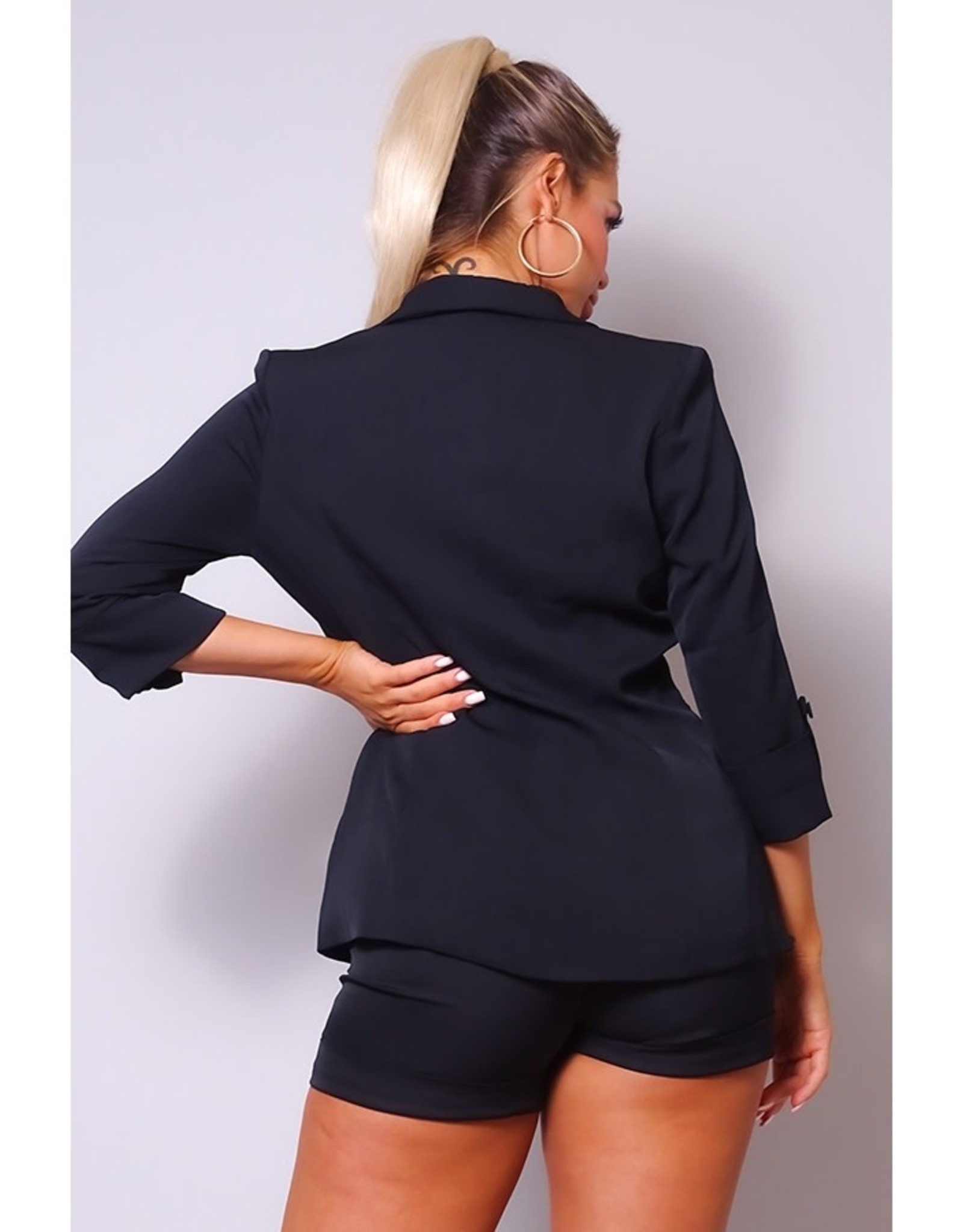 Jacket w/Belted Short Suit Set - Black
