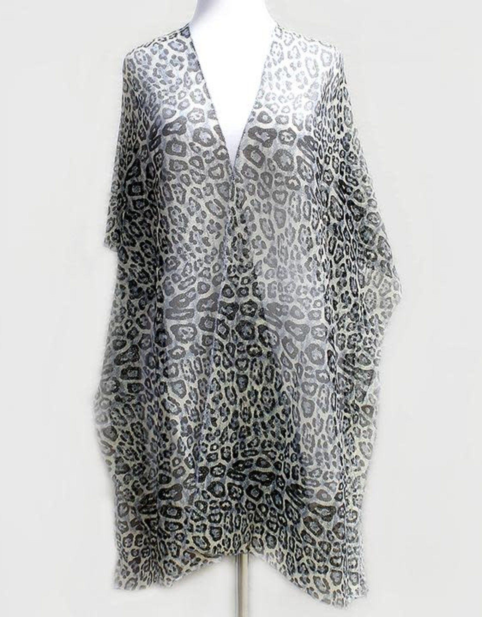 Leopard Print Glitter Kimono - Black