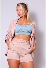 Jacket w/Belted Short Suit Set - Taupe