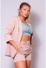 Jacket w/Belted Short Suit Set - Taupe