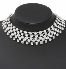 Multi Strand Glass Stone Pave Choker Necklace Set