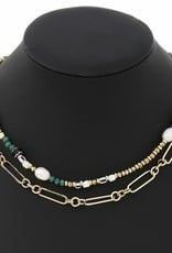 Fresh Water Pearl/Natural Stone/Glass Bead Layered Chain Necklace