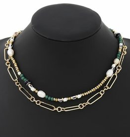 Fresh Water Pearl/Natural Stone/Glass Bead Layered Chain Necklace