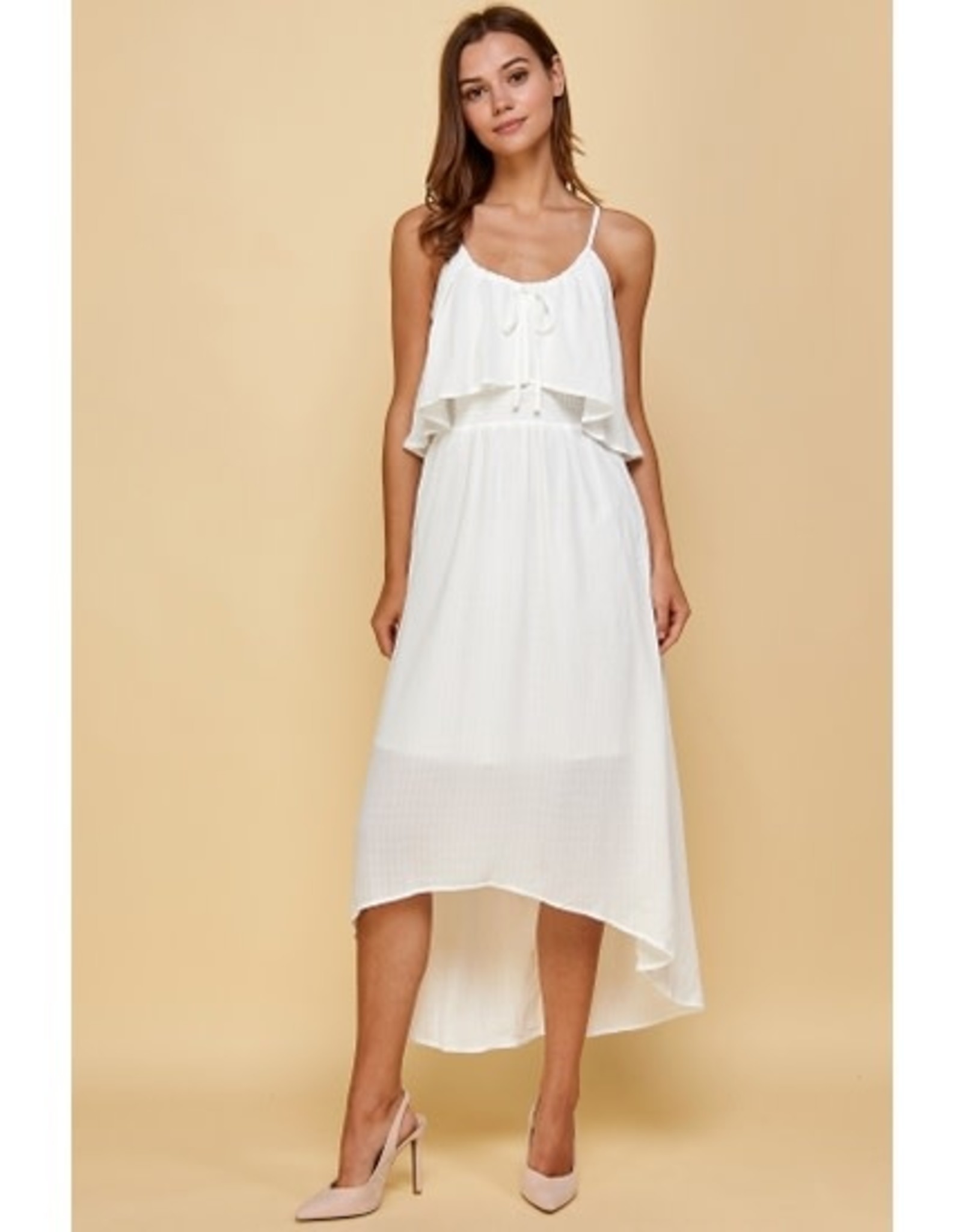 White Spaghetti Strap Hi Low Maxi