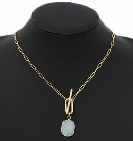 Natural Stone Pendant Linked Chain Necklace - Mint