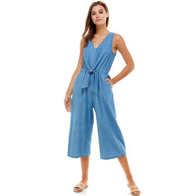 Tie-Front Chambray Jumpsuit