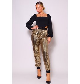 Sequin Joggers Gold