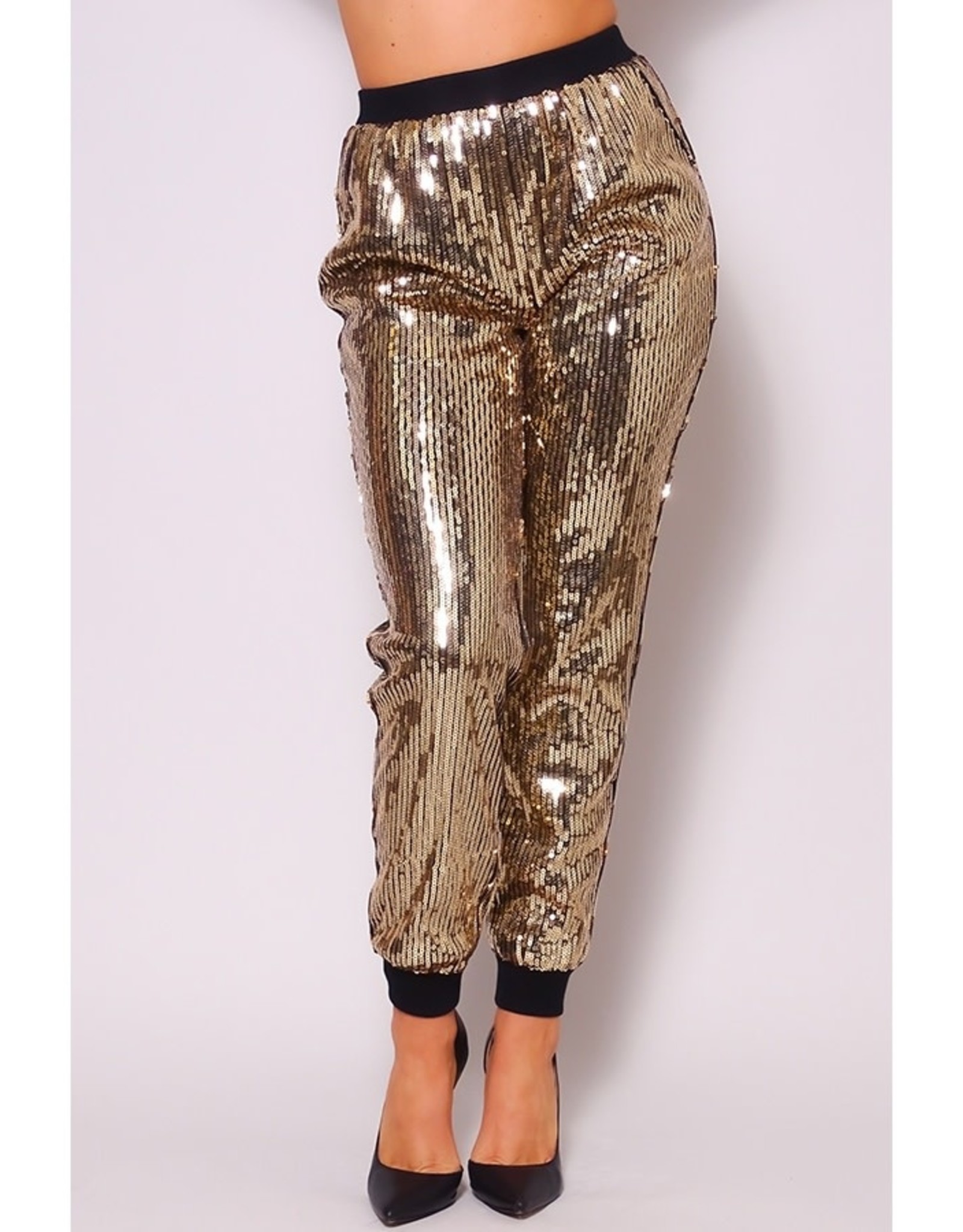 river island gold sequin trousers size 6 32R Straight Leg Elastic Waist |  eBay