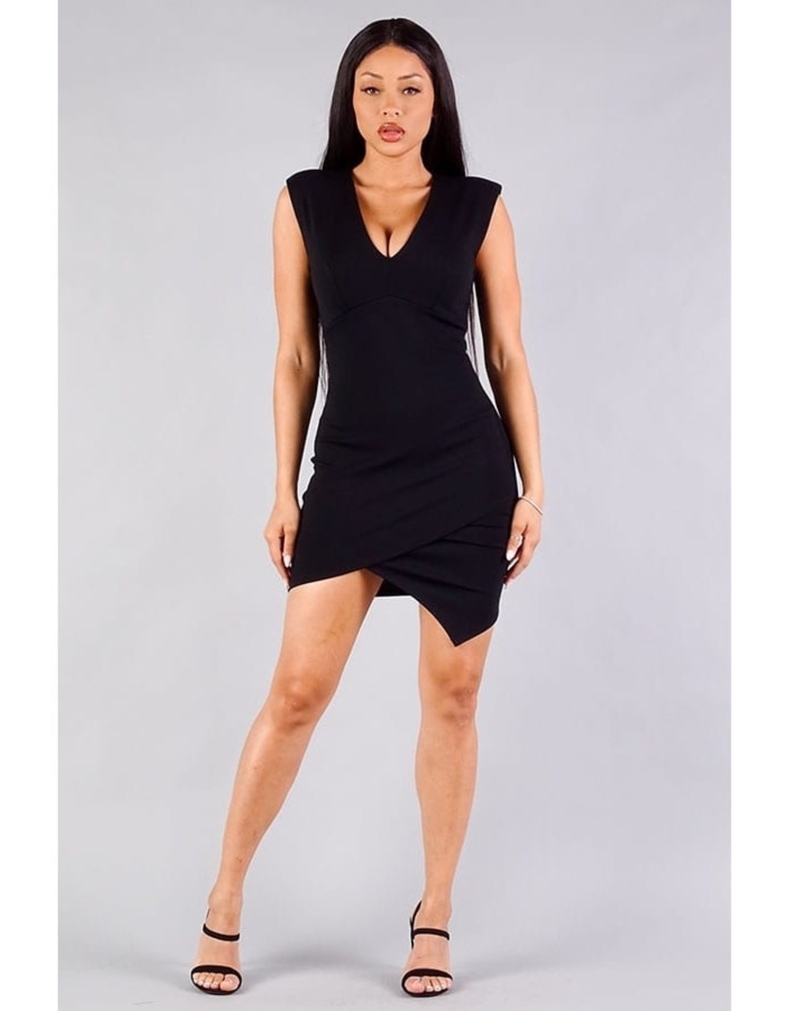 Asymmetrical Mini Dress w/Shoulder Pads