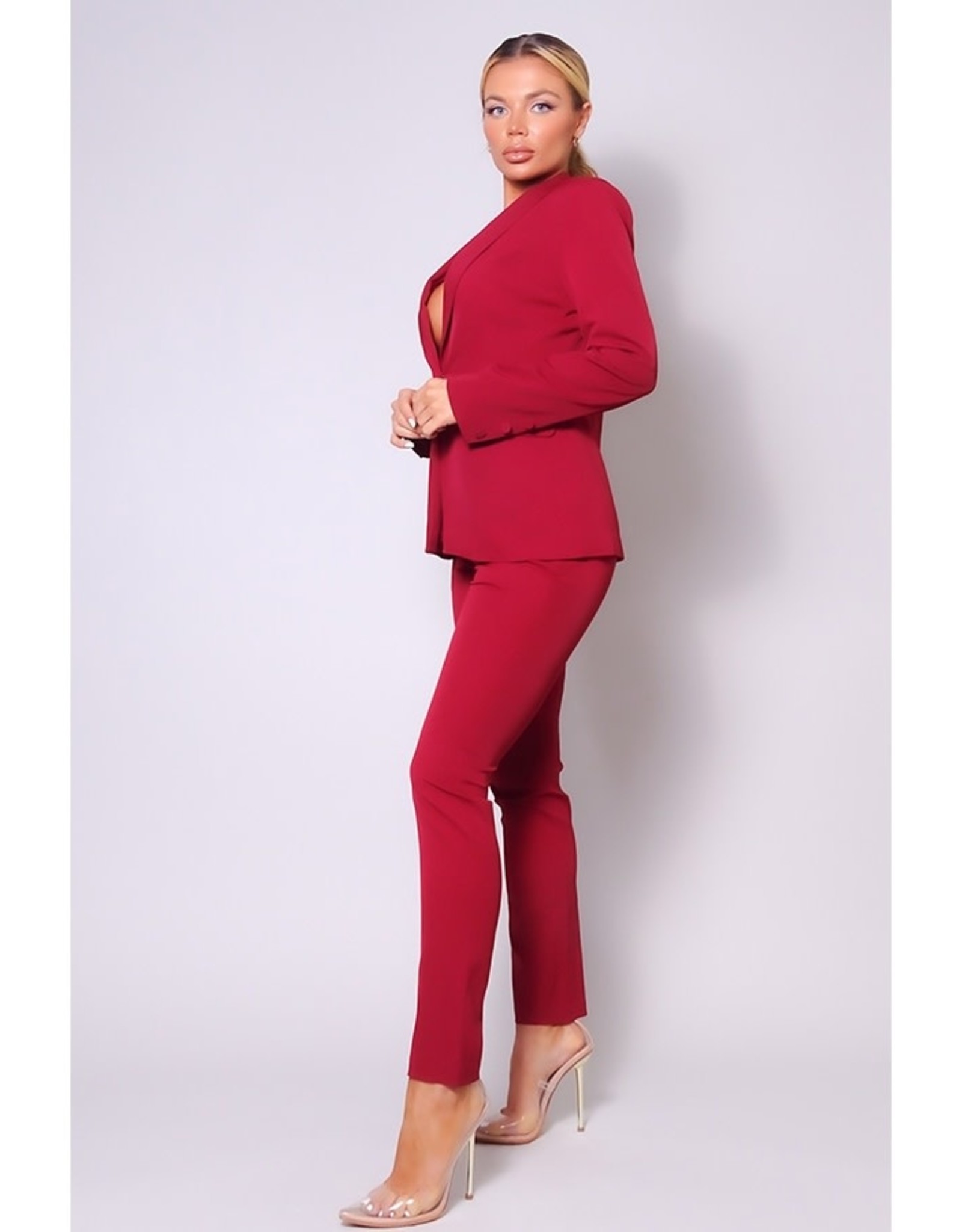 Jacket w/Tapered Trouser Set - Deep Coral