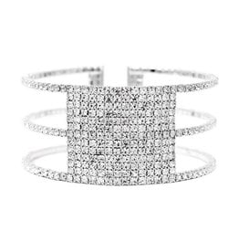 Rhinestone Pave Square Cuff Bracelet - Silver