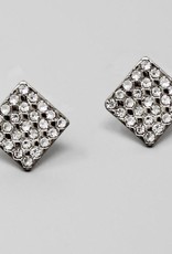 Glass Stone Pave Rhombus Shape Stud Earrings
