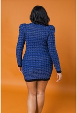 Boucle Sweater Knit Dress w/Puff Sleeves PLUS