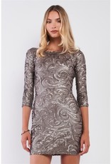 Oxidized Gold Sequin Embroidery Midi Sleeve Dress