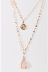 Faux Rose Quartz Layered Chain Necklace