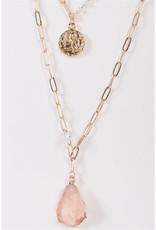 Faux Rose Quartz Layered Chain Necklace