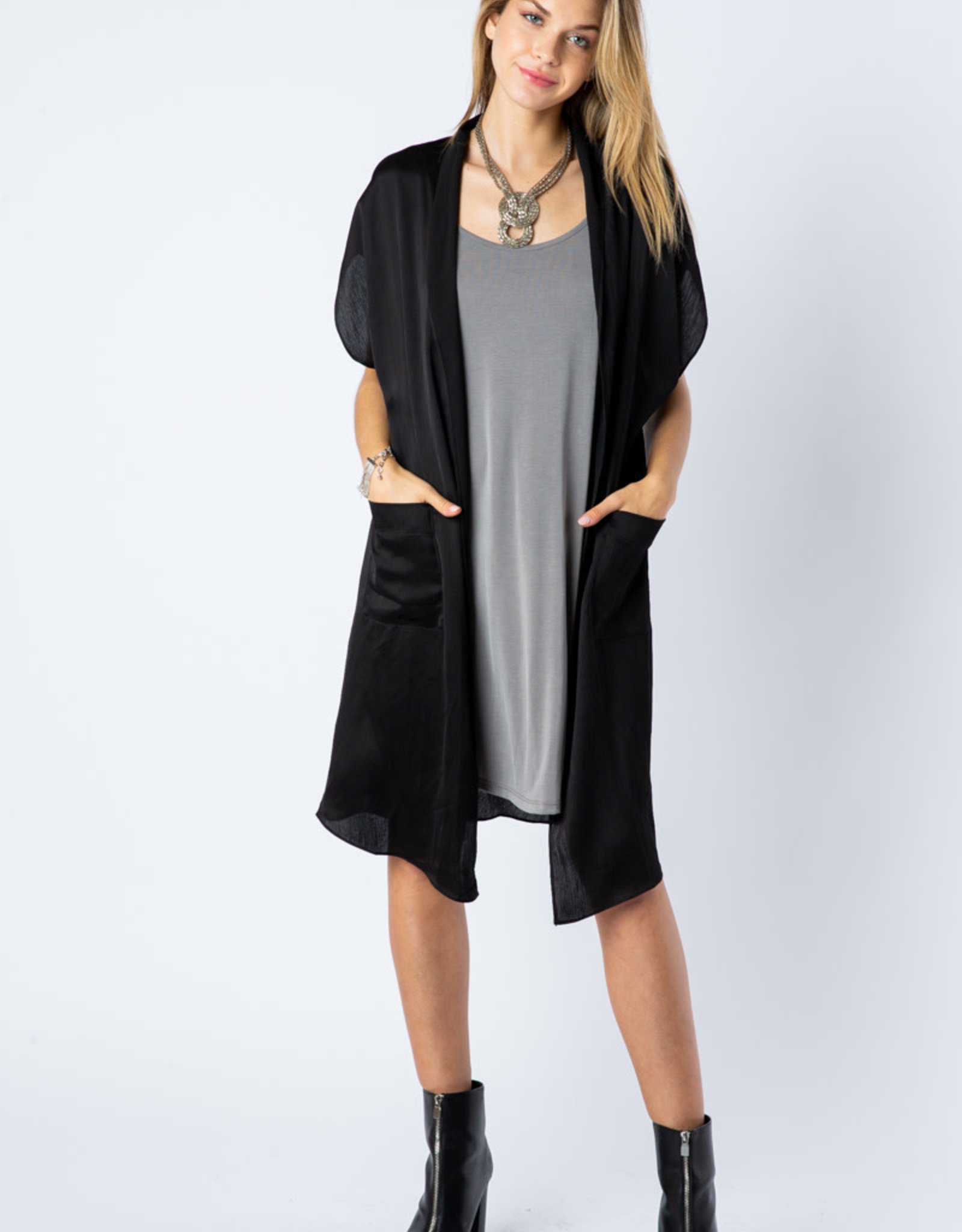 Satin Cap Sleeve Cardigan