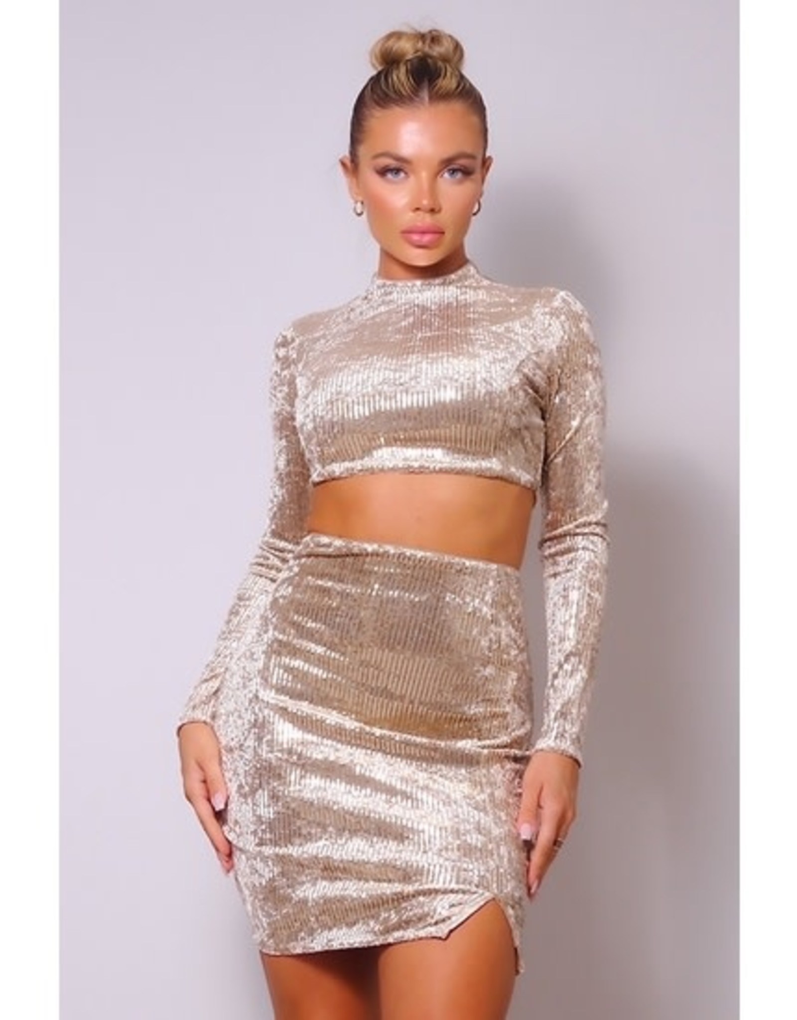 Sequin Velvet Crop Top and Skirt Set