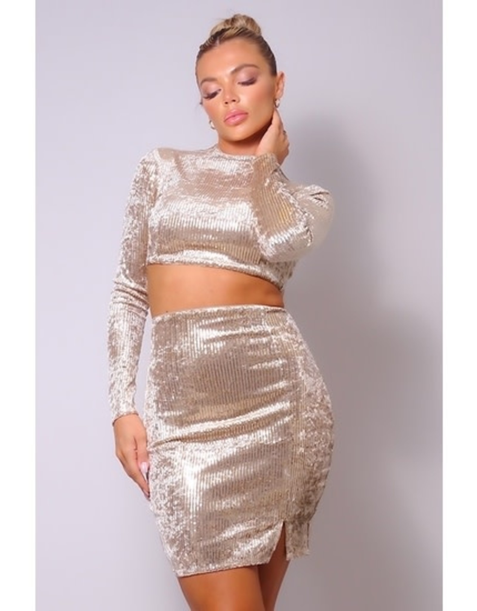 Sequin Velvet Crop Top and Skirt Set