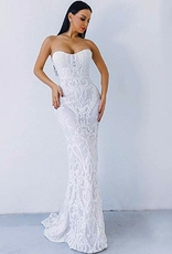 Strapless Sequin Gown - White