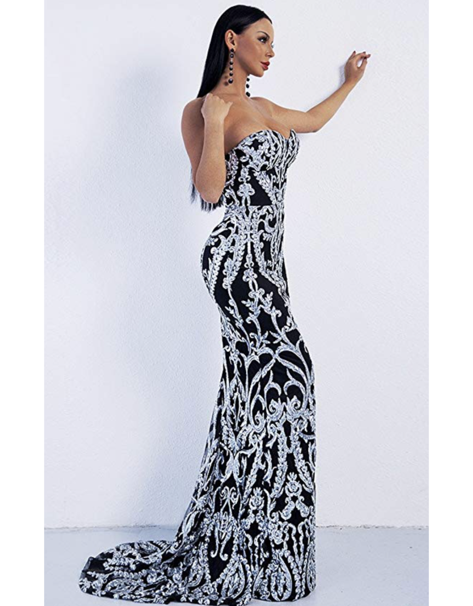 Strapless Sequin Gown - Black/Silver