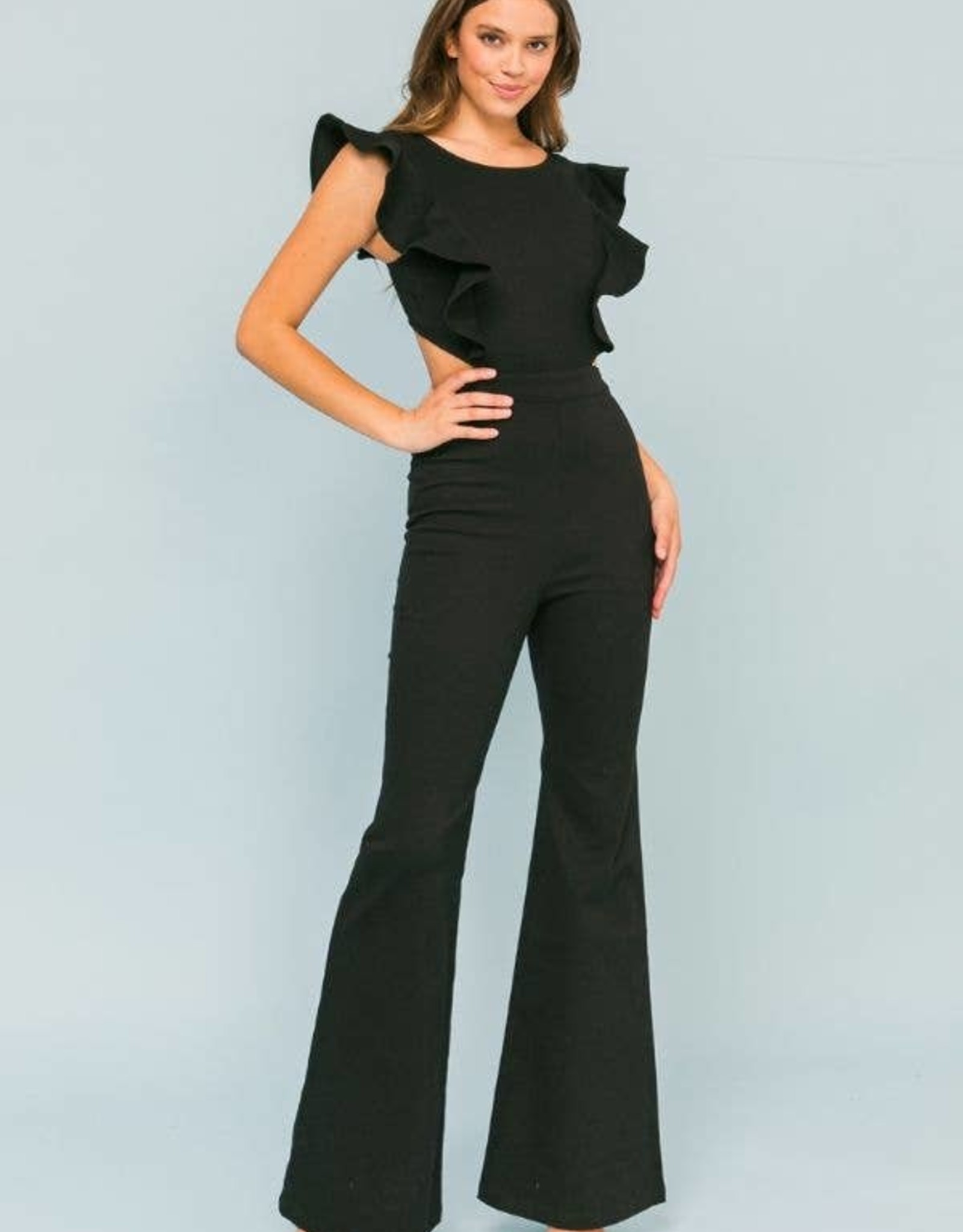 Flared Stretch Denim Jumpsuit