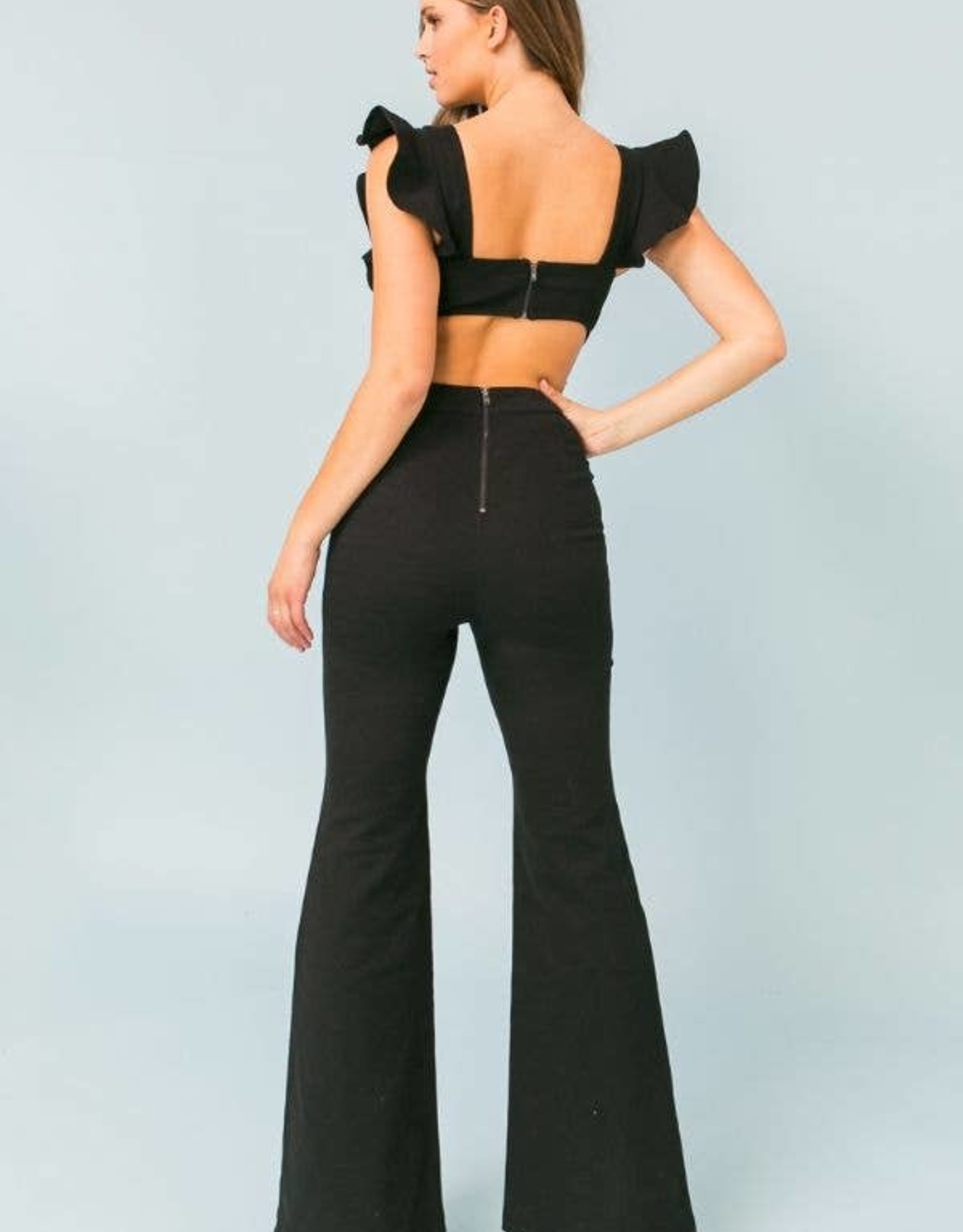 Flared Stretch Denim Jumpsuit