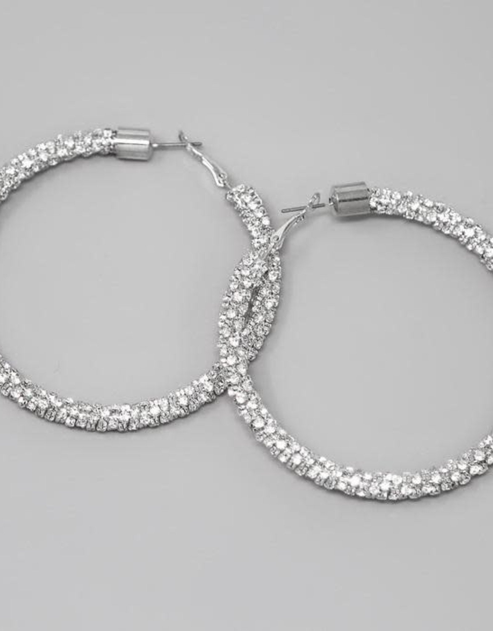 Rhinestone Wrapped Hoop Earrings (70mm) - Silver/Clear