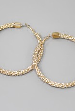 Rhinestone Wrapped Hoop Earrings (70mm) - Gold/Clear