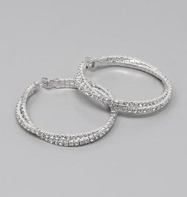 Twisted Rhinestone Hoops (45mm) Silver