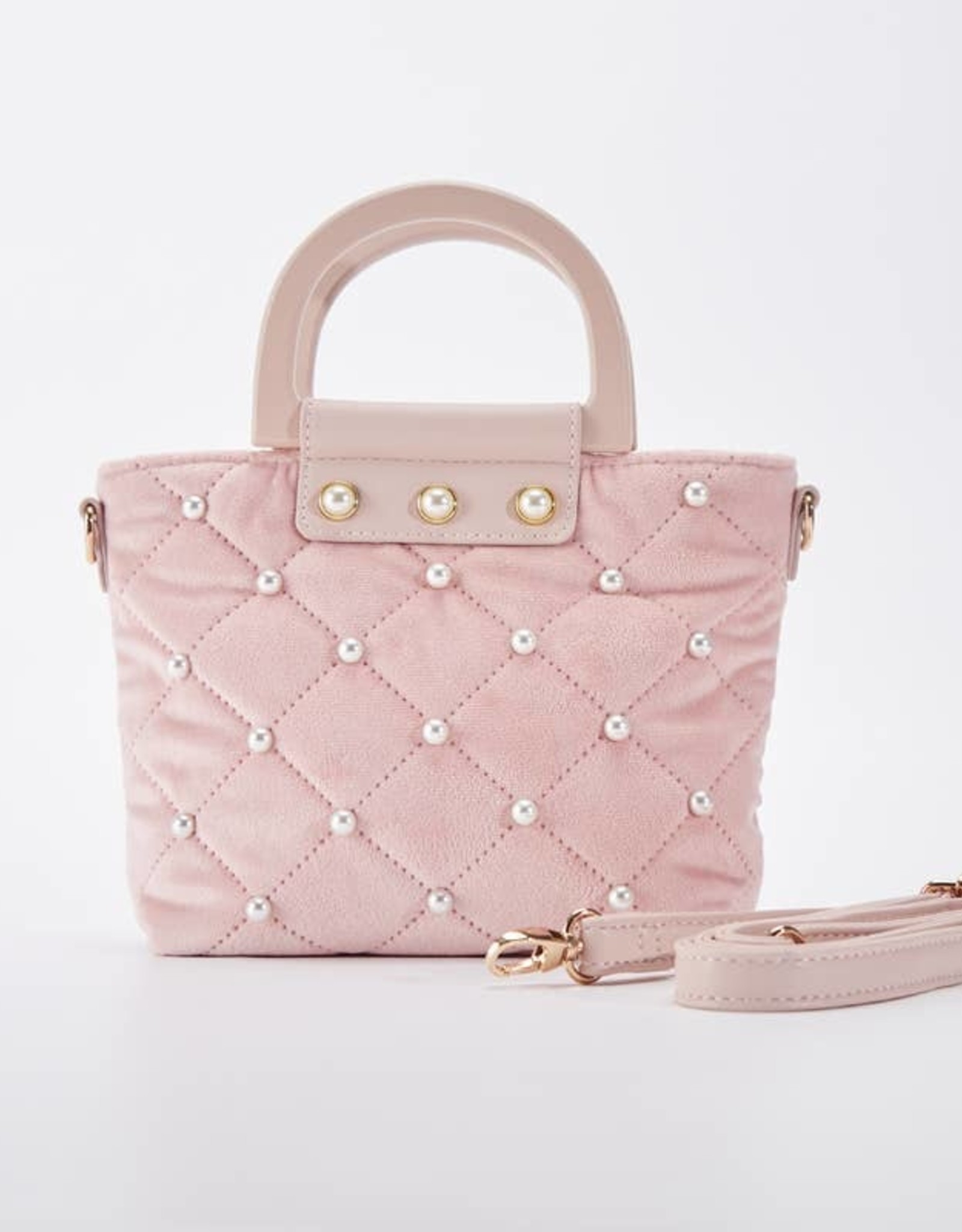 Girls Pink Pearl Embellished Quilted Velvet Purse