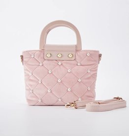 Girls Pink Pearl Embellished Quilted Velvet Purse