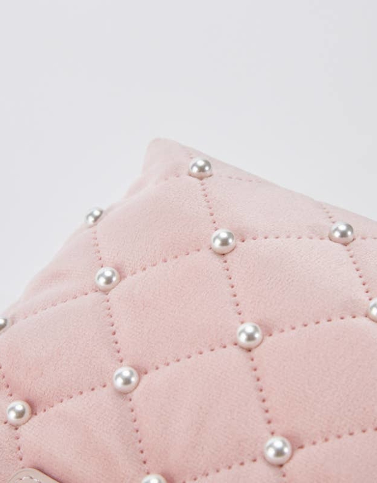 Girls Pink Pearl Embellished Quilted Velvet Purse