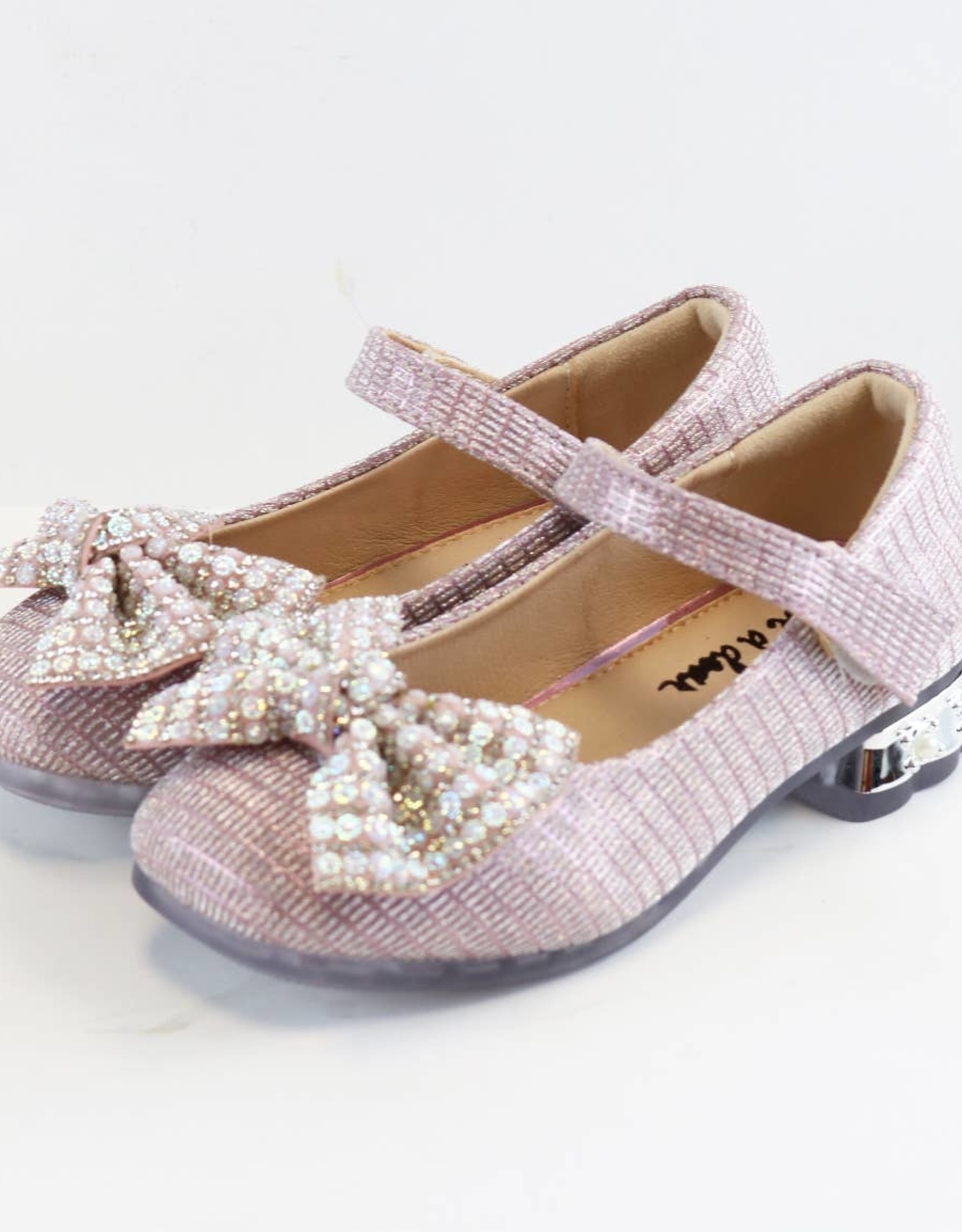 Girls' Pink Stud Heel Bow Dress Shoe