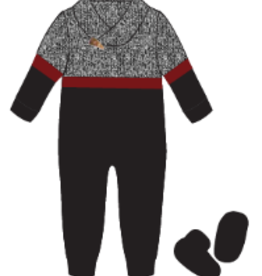 Baby Boys Sweater Knit Coverall w/Booties - Grey/Red/Blk