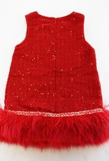 Girls' Feather Trim Tweed Dress Red