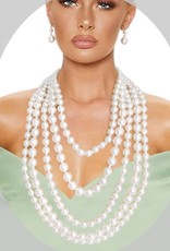 Layered 5 Strand Cream Pearl Necklace Set